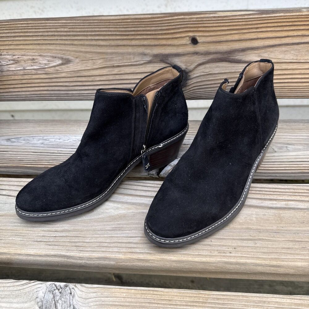 Sam Edelman Boots Women's 8.5 Black Suede Leather Pryce Casual Zip Ankle Booties